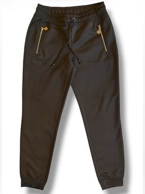 Karl Lagerfeld Paris Black Premium Zipper Joggers Flat Front Sweatpants